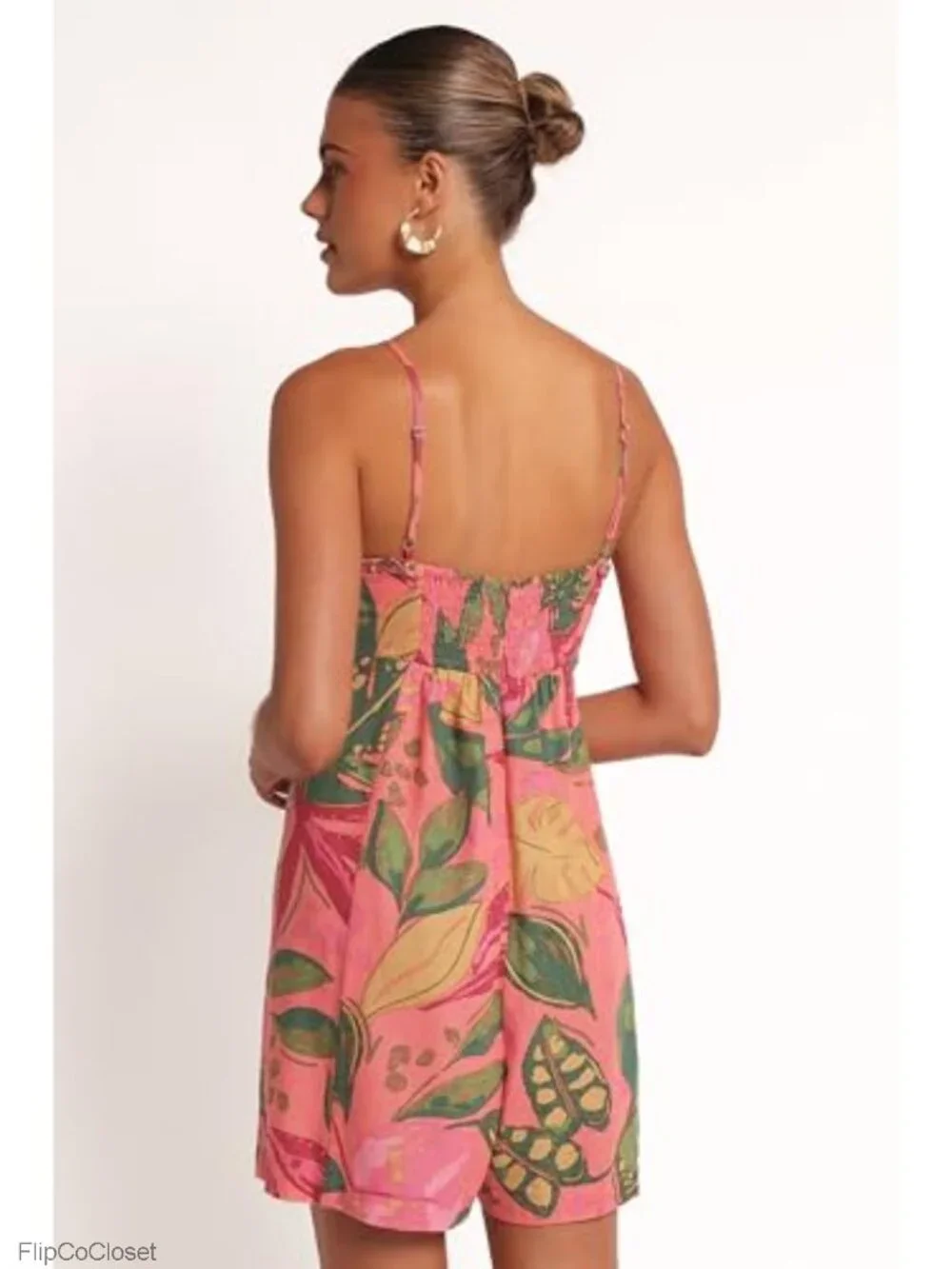 Linen Blend Tropical Romper Sweetheart Neckline Beaded Straps